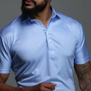 NWT Collars & Co. Blue Houndstooth Semi-Spread Collar Polo in Size Large